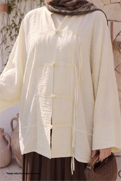 Geniş Kol Açık Sarı Kimono