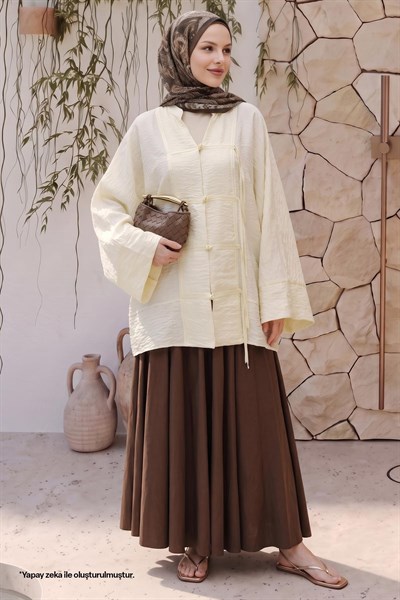 Geniş Kol Açık Sarı Kimono