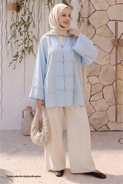 Geniş Kol Bebe Mavisi Kimono