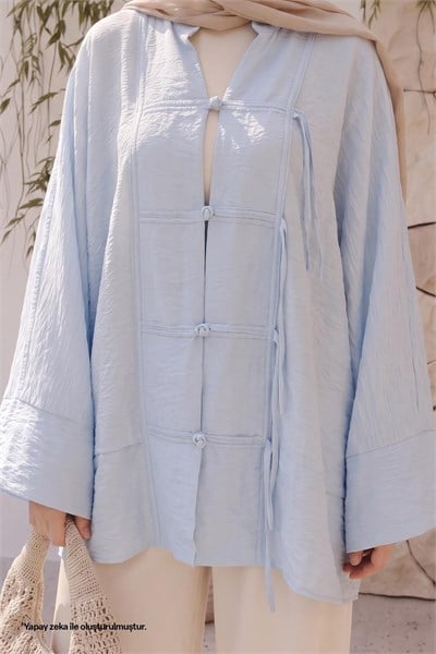 Geniş Kol Bebe Mavisi Kimono