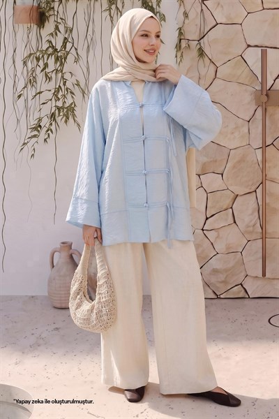 Geniş Kol Bebe Mavisi Kimono
