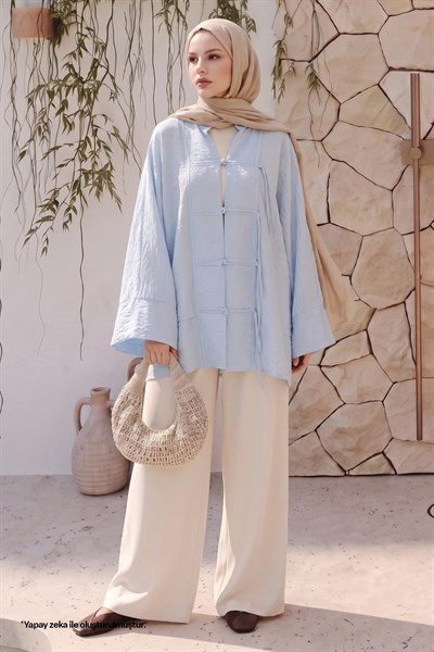 Geniş Kol Bebe Mavisi Kimono