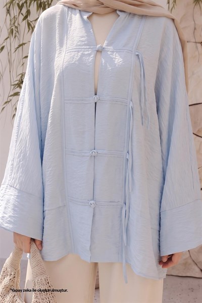 Geniş Kol Bebe Mavisi Kimono