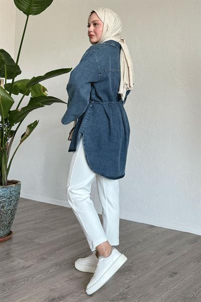 Geniş Kol İpli Açık Mavi Kot Tunik