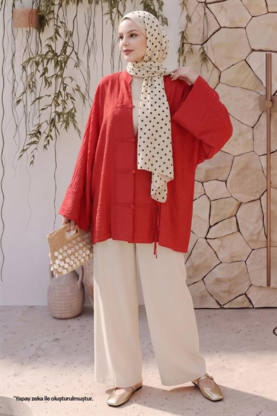 Geniş Kol Kırmızı Kimono