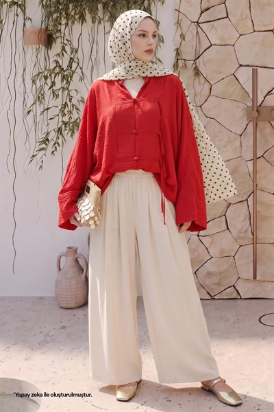 Geniş Kol Kırmızı Kimono