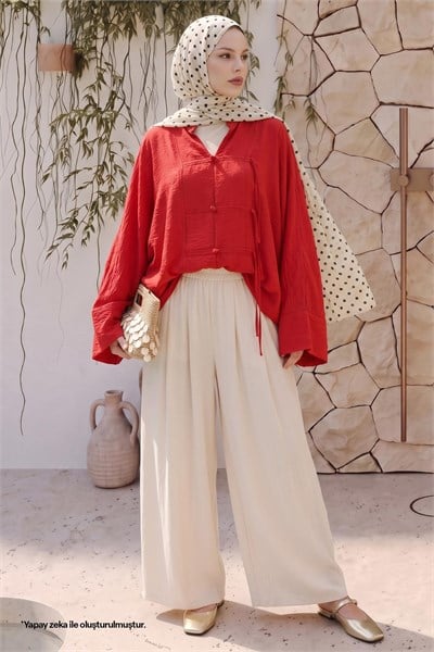 Geniş Kol Kırmızı Kimono