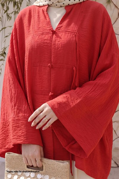 Geniş Kol Kırmızı Kimono