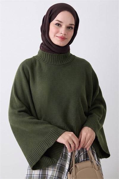Geniş Kol Kısa Haki Triko Kazak