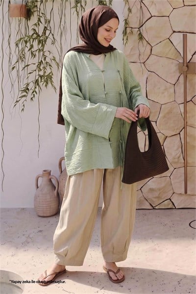 Geniş Kol Mint Yeşili Kimono