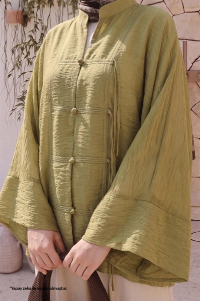 Geniş Kol Yağ Yeşili Kimono