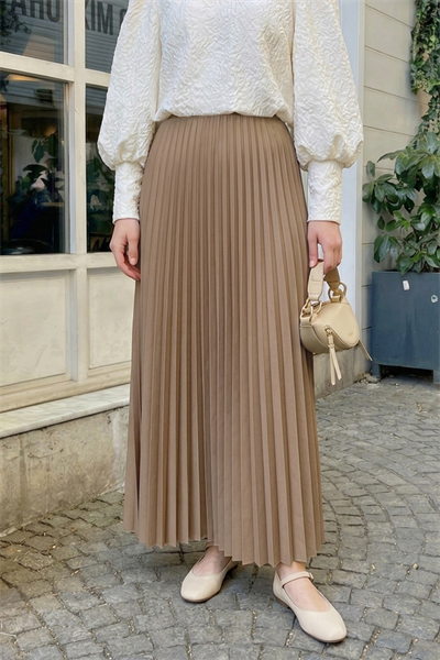 Gizli Lastikli Piliseli Bej Etek