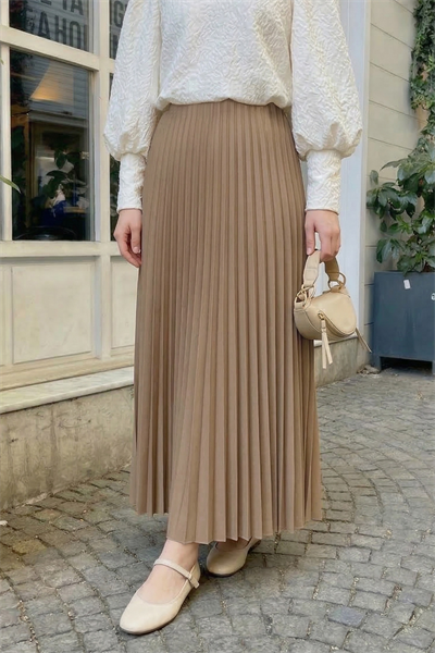 Gizli Lastikli Piliseli Bej Etek