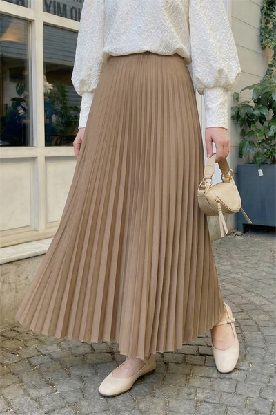 Gizli Lastikli Piliseli Bej Etek