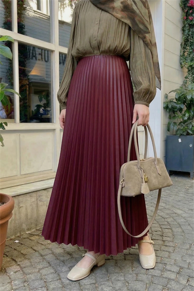 Gizli Lastikli Piliseli Bordo Etek