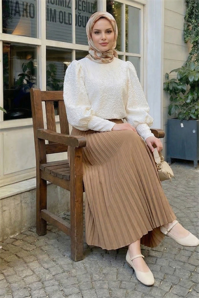 Gizli Lastikli Piliseli Camel Etek