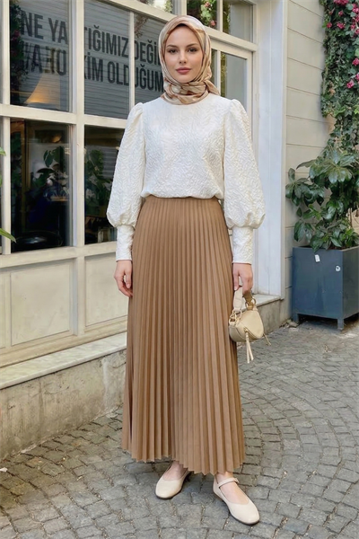 Gizli Lastikli Piliseli Camel Etek