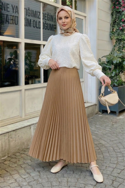 Gizli Lastikli Piliseli Camel Etek