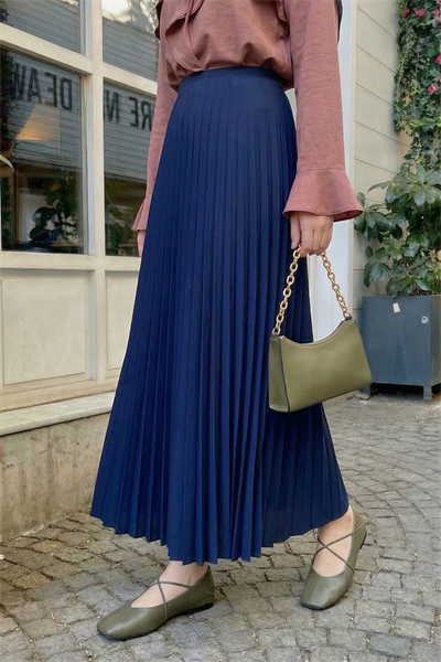 Gizli Lastikli Piliseli Lacivert Etek