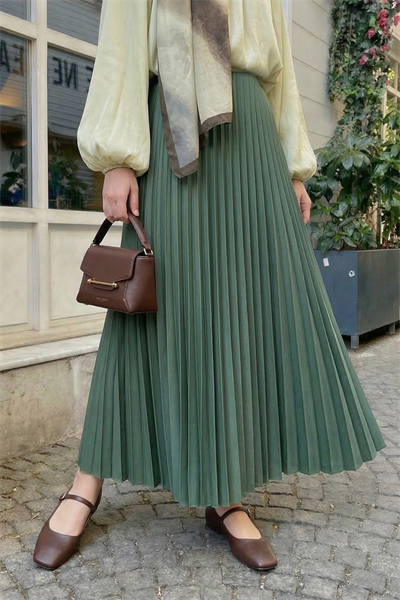 Gizli Lastikli Piliseli Mint Yeşili Etek