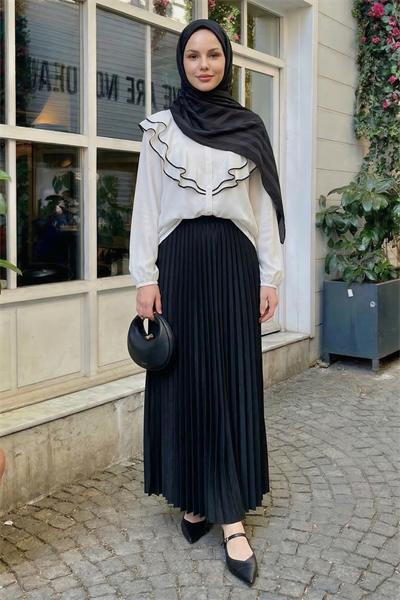 Gizli Lastikli Piliseli Siyah Etek