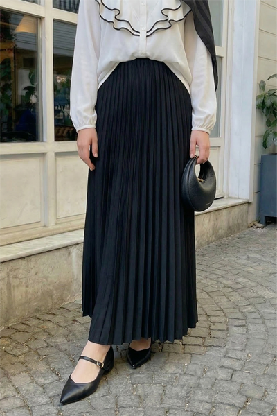 Gizli Lastikli Piliseli Siyah Etek