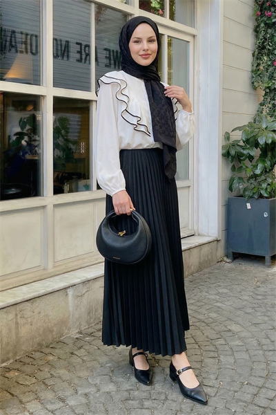 Gizli Lastikli Piliseli Siyah Etek