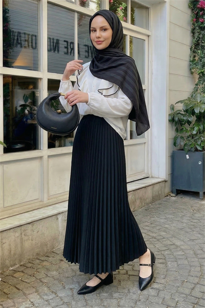 Gizli Lastikli Piliseli Siyah Etek