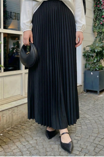 Gizli Lastikli Piliseli Siyah Etek