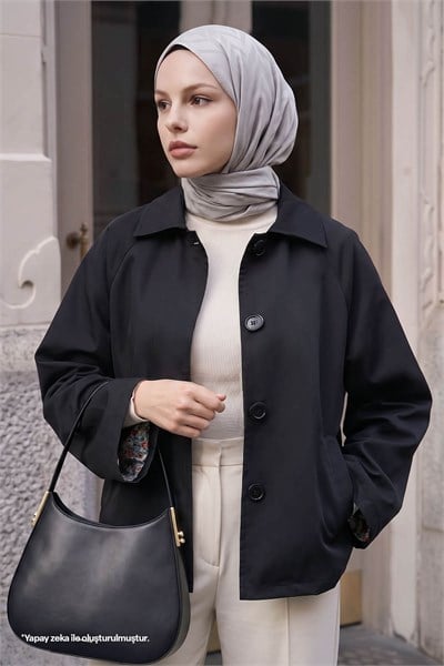 Gizli Patlı Astarlı Siyah Kısa Ceket