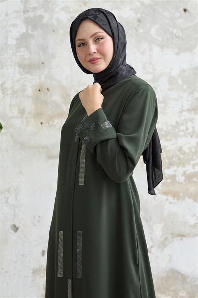 Gizli Patlı Taşlı Haki Ferace