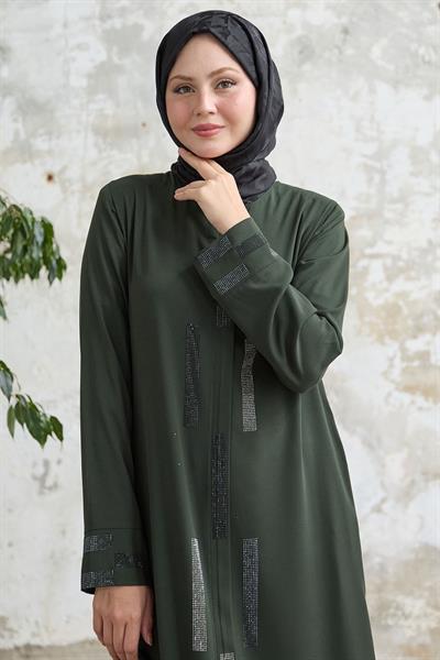 Gizli Patlı Taşlı Haki Ferace