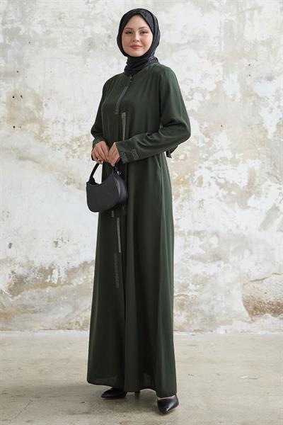 Gizli Patlı Taşlı Haki Ferace