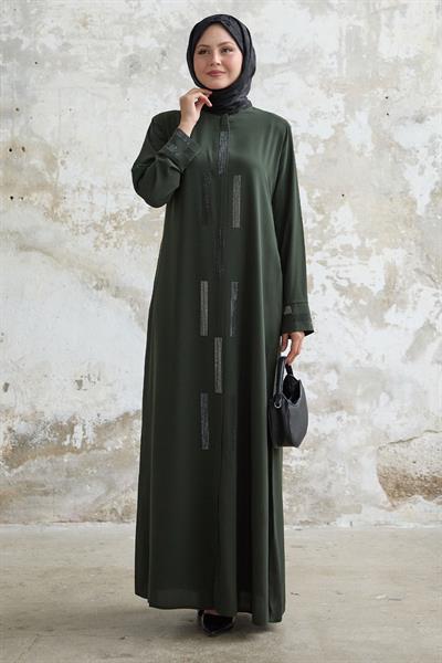 Gizli Patlı Taşlı Haki Ferace