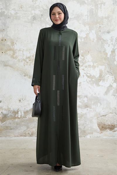 Gizli Patlı Taşlı Haki Ferace