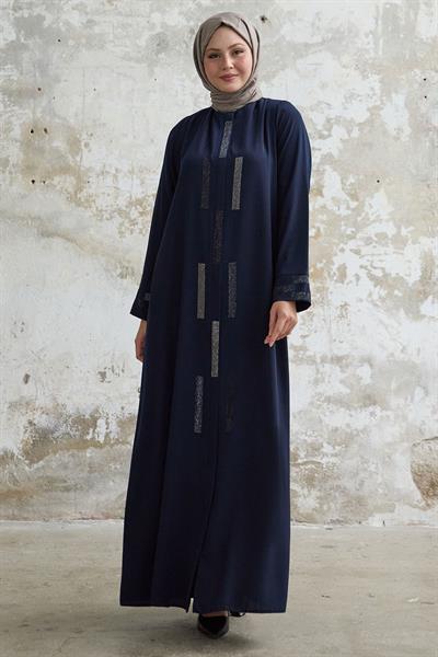 Gizli Patlı Taşlı Lacivert Ferace