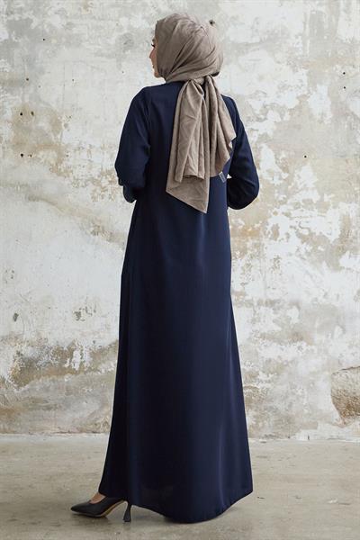 Gizli Patlı Taşlı Lacivert Ferace