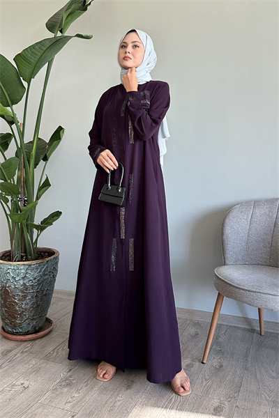 Gizli Patlı Taşlı Mürdüm Ferace