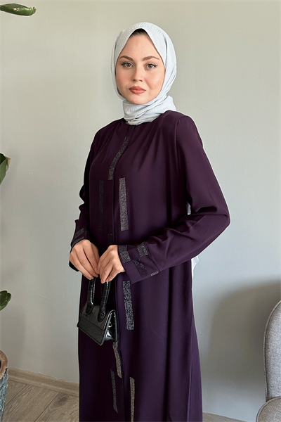 Gizli Patlı Taşlı Mürdüm Ferace