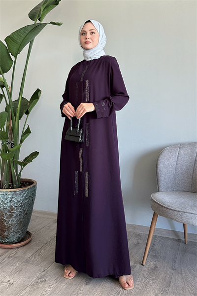 Gizli Patlı Taşlı Mürdüm Ferace