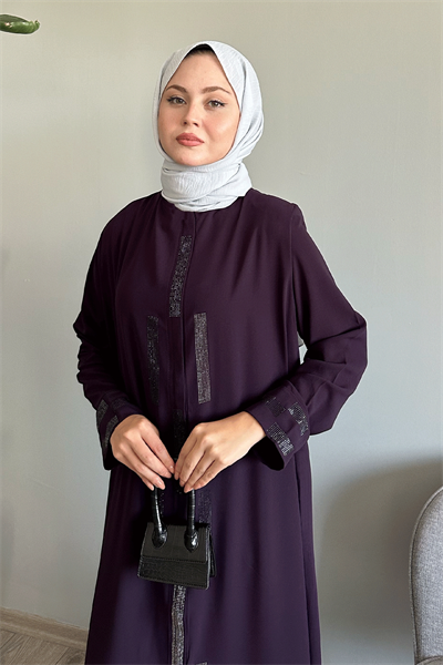 Gizli Patlı Taşlı Mürdüm Ferace