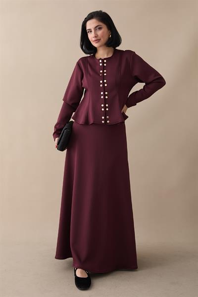 Gold Çıtçıt Etekli Bordo Scuba Takım