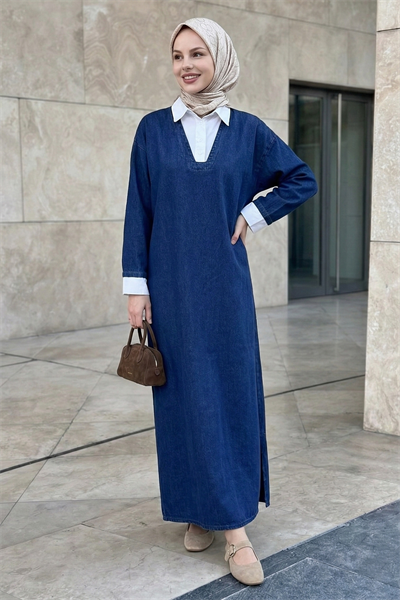 Gömlek Garnili Mavi Kot Elbise