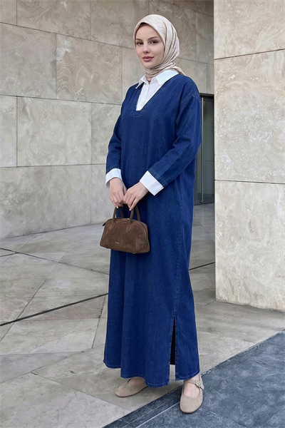 Gömlek Garnili Mavi Kot Elbise