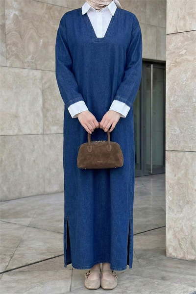 Gömlek Garnili Mavi Kot Elbise