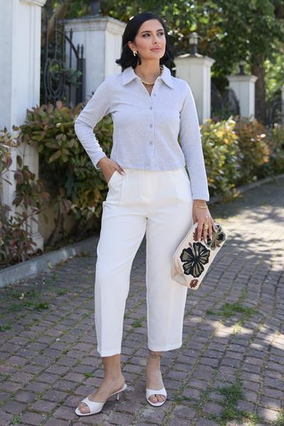 Gömlek Yaka Düğmeli Gri Hırka