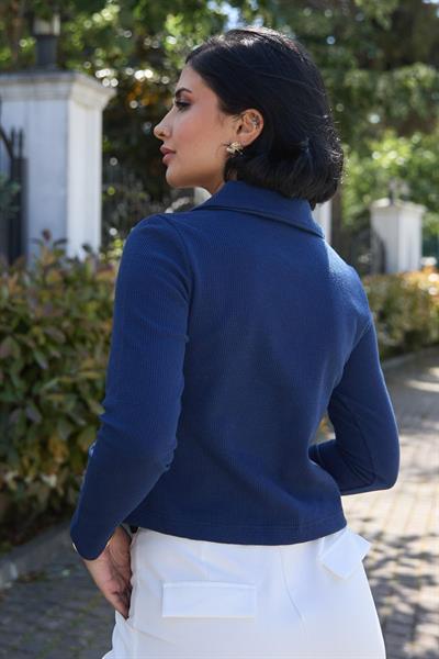 Gömlek Yaka Düğmeli Lacivert Hırka