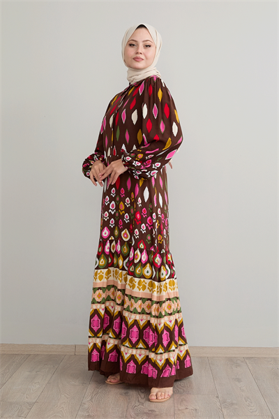 Gömlek Yaka Salaş Kahverengi Viskon Elbise