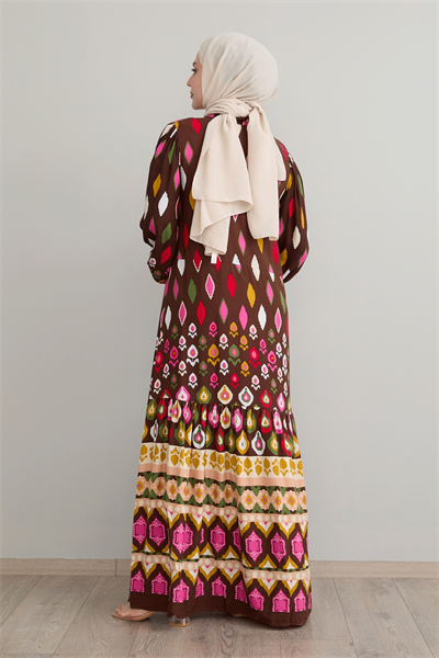 Gömlek Yaka Salaş Kahverengi Viskon Elbise