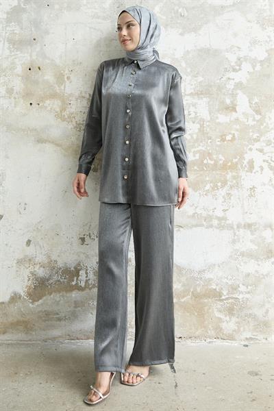 Gömlek Yaka Simli Antrasit İkili Takım